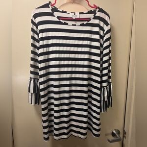 Dainty Jewell's Black and White Striped Top with Ruffle Sleeves